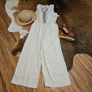 Nwt Linen Striped Sleeveless Jumpsuit Old Navy Boho Medium Large